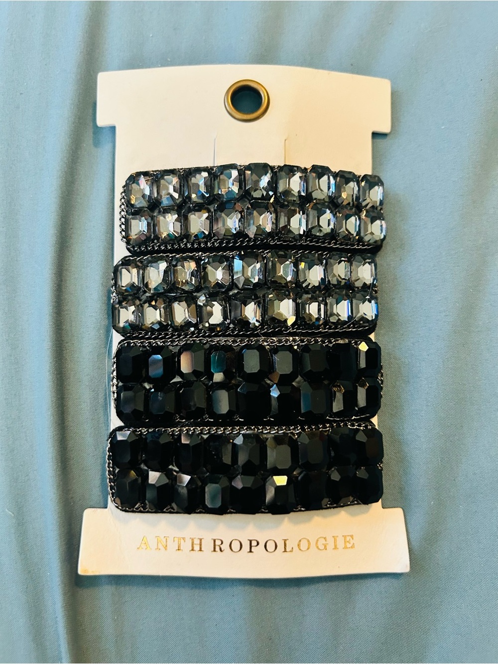 BNWT Anthropologie Black and Smoke Crystal Stretch Barrette Set